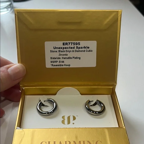 Charming Hoops Spring 2025 Unexpected Sparkle Silver and Black Earring Set - Picture 4 of 5